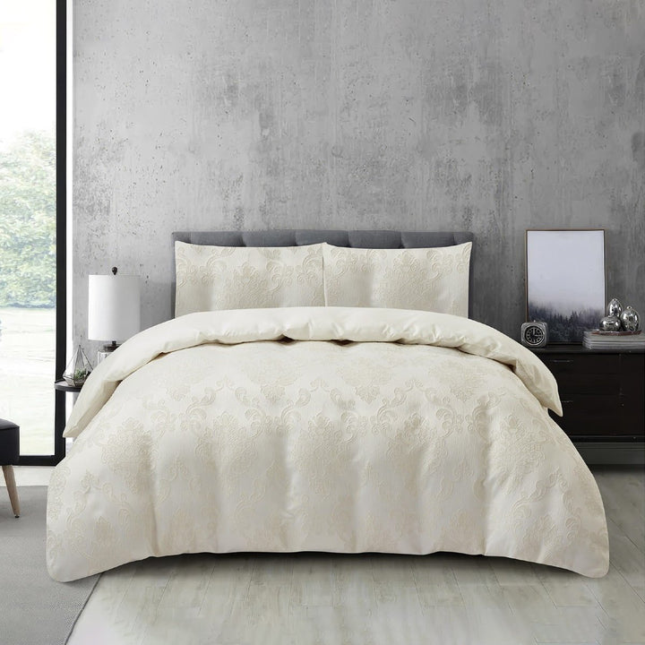 Jacquard 3 Pcs Quilt Cover Set Design – Damask Ivory