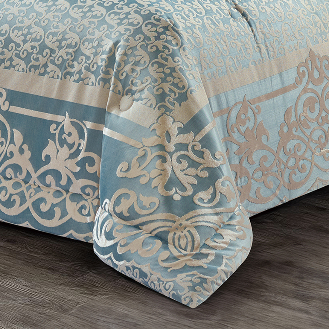 10 Pcs Luxury Bedding Gift Set – Teal Blue Damask