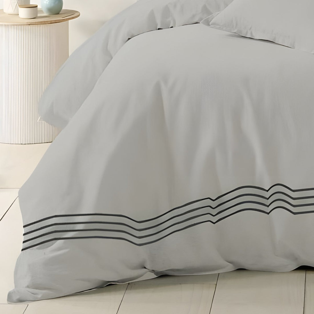 1200TC Pure Cotton 3pcs Embroidery Quilt Cover – Silver