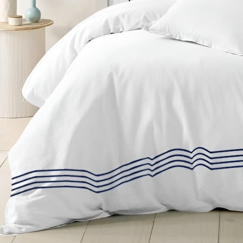 1200TC Pure Cotton 3pcs Embroidery Quilt Cover – White