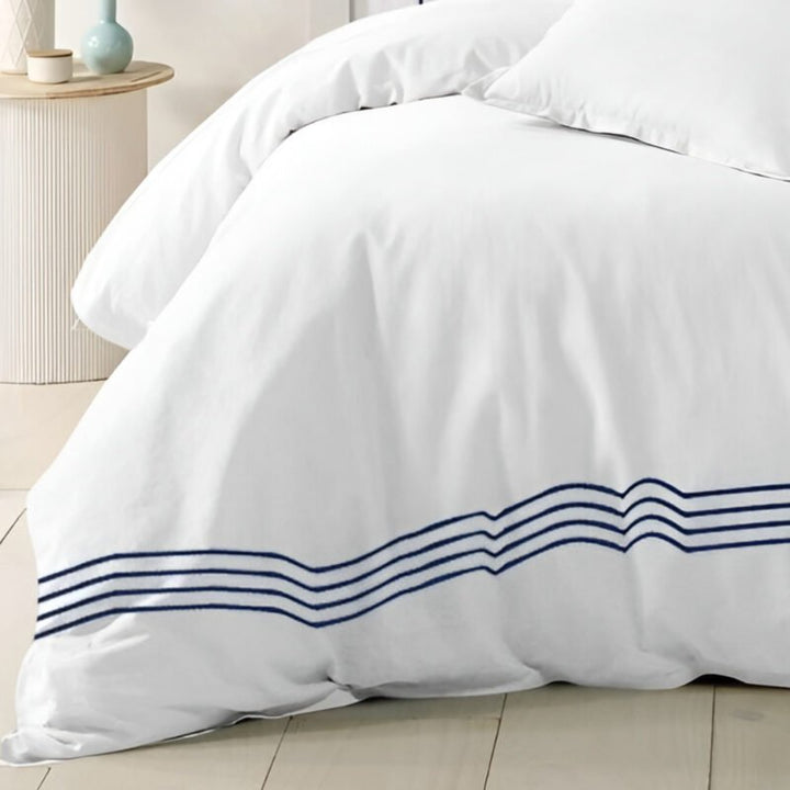 1200TC Pure Cotton 3pcs Embroidery Quilt Cover – White