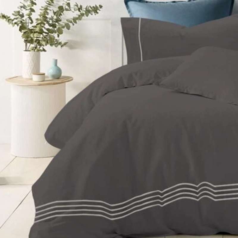 1200TC Pure Cotton 3pcs Embroidery Quilt Cover – Charcoal