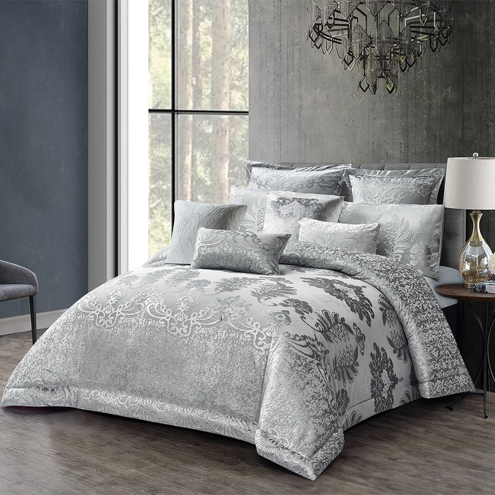 10 Pcs Luxury Bedding Gift Set – Silver Damask