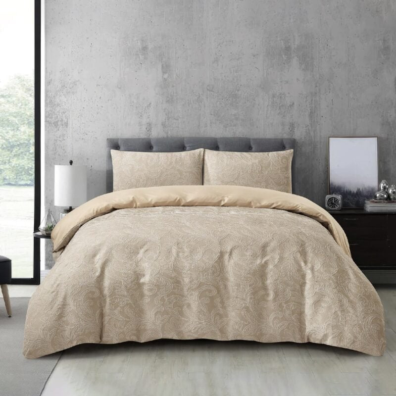 Jacquard 3 Pcs Quilt Cover Set – Paisley Beige