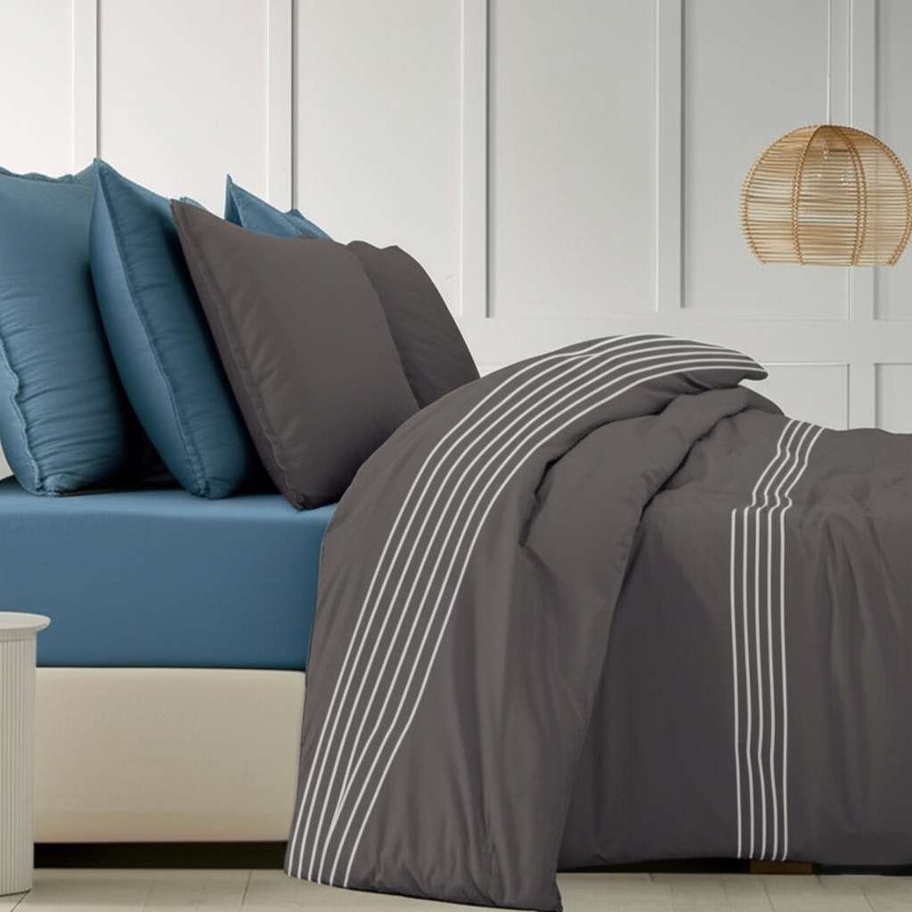 1200TC Pure Cotton 3pcs Embroidery Quilt Cover – Charcoal