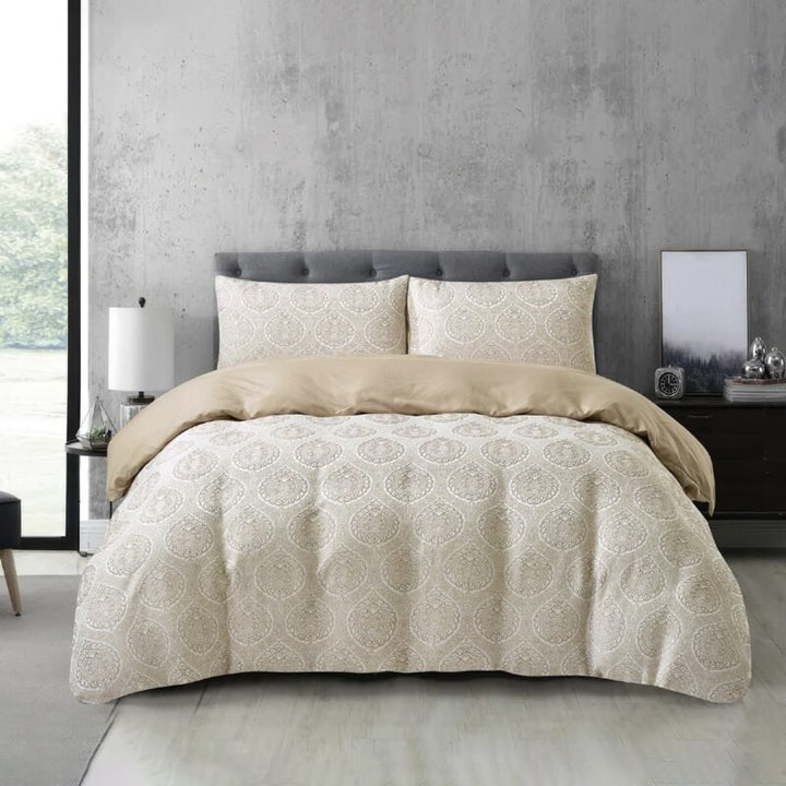 Jacquard 3 Pcs Quilt Cover Set – Medallion Beige