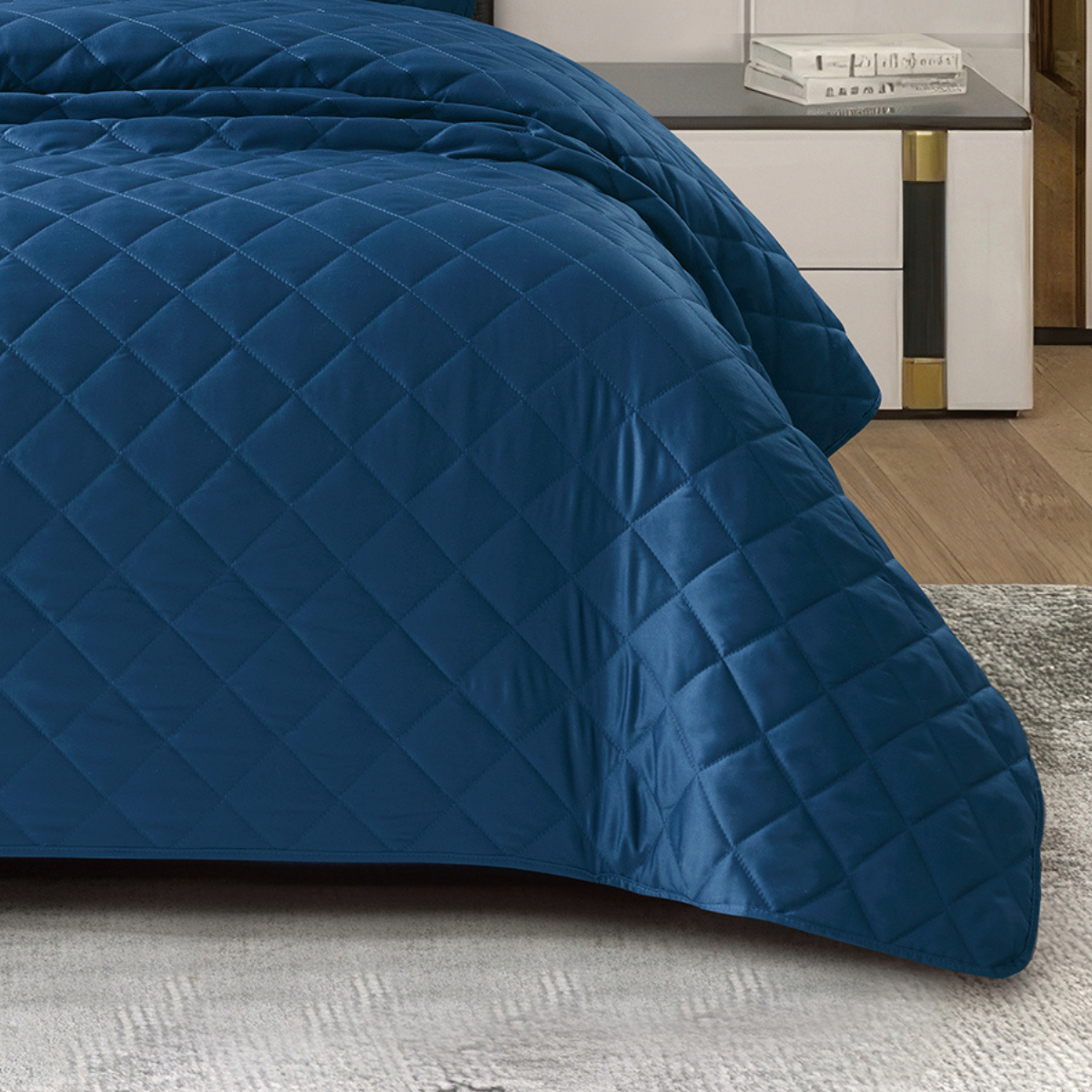 3 Piece Silk Bedspread Set – Navy Blue