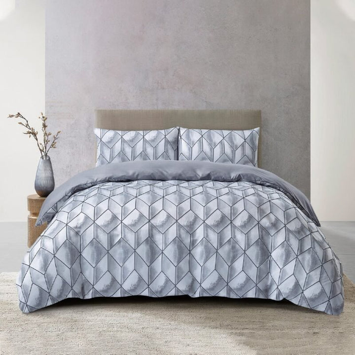 Jacquard 3 Pcs Quilt Cover Set – Geometric Modern Grey