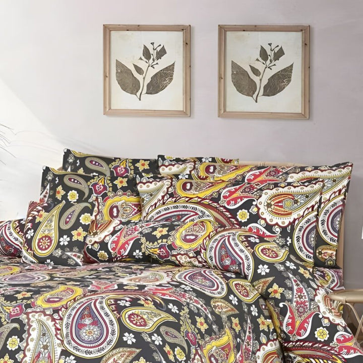 600TC 6Pcs Printed Sateen Quilt Cover Set – Grey Paisley