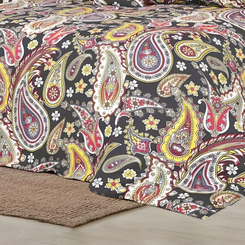 600TC 6Pcs Printed Sateen Quilt Cover Set – Grey Paisley