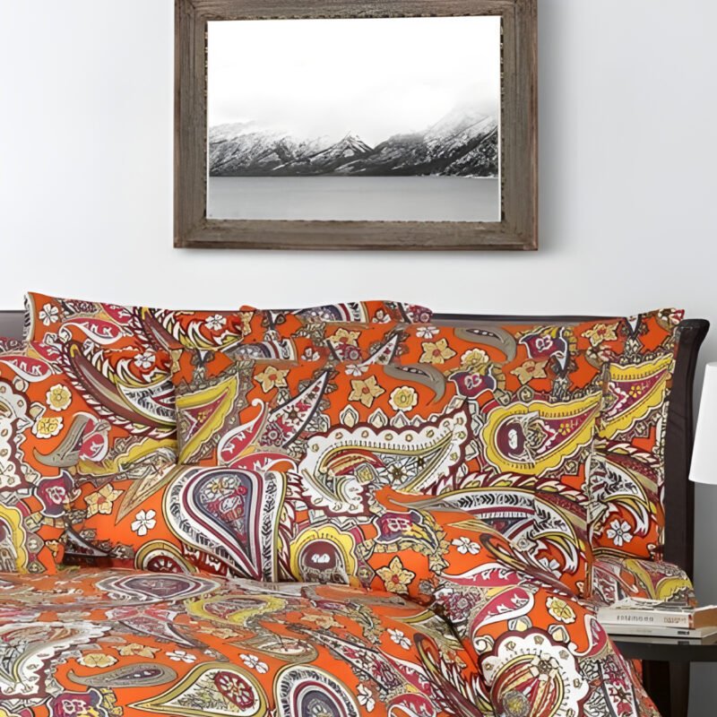 600TC 6Pcs Printed Sateen Quilt Cover Set – Orange Paisley