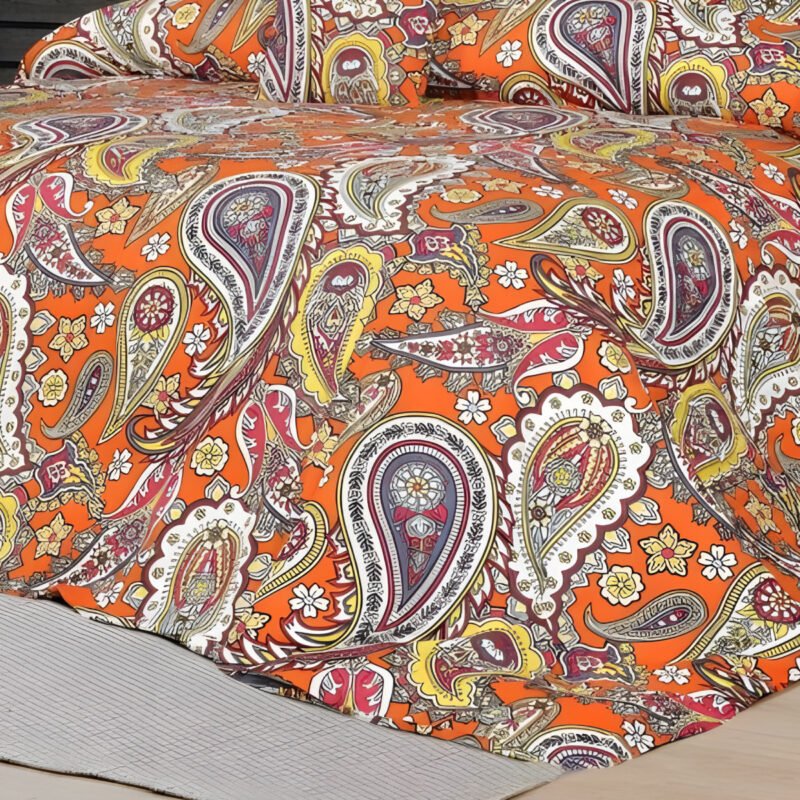 600TC 6Pcs Printed Sateen Quilt Cover Set – Orange Paisley