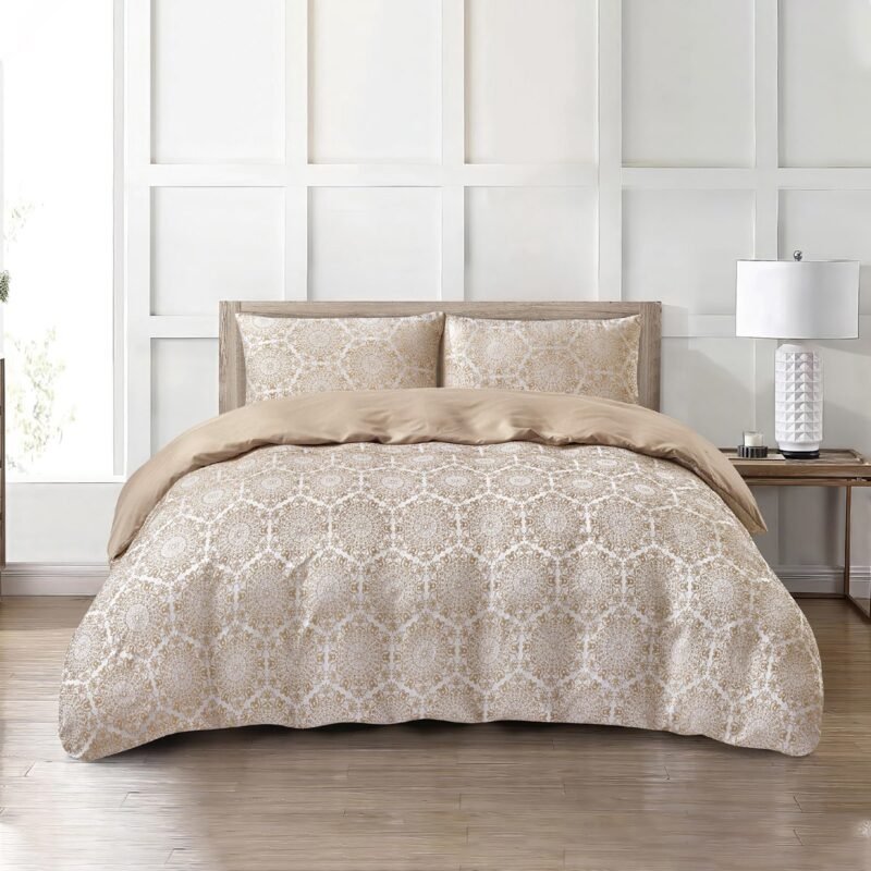 Jacquard 3 Pcs Quilt Cover Set – Medallion Light Beige