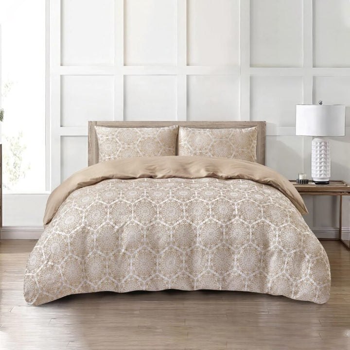 Jacquard 3 Pcs Quilt Cover Set – Medallion Light Beige