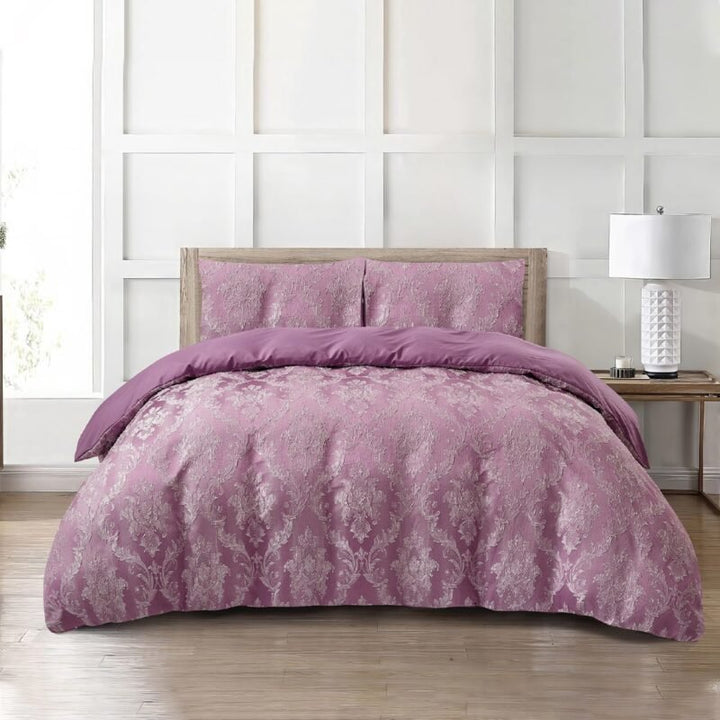 Jacquard 3 Pcs Quilt Cover Set Design – Damask Mauve