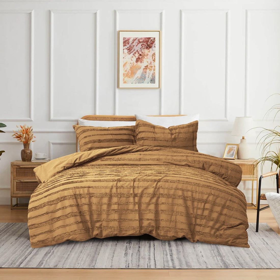 Tufted 3 Pcs Quilt Cover Set – Camel
