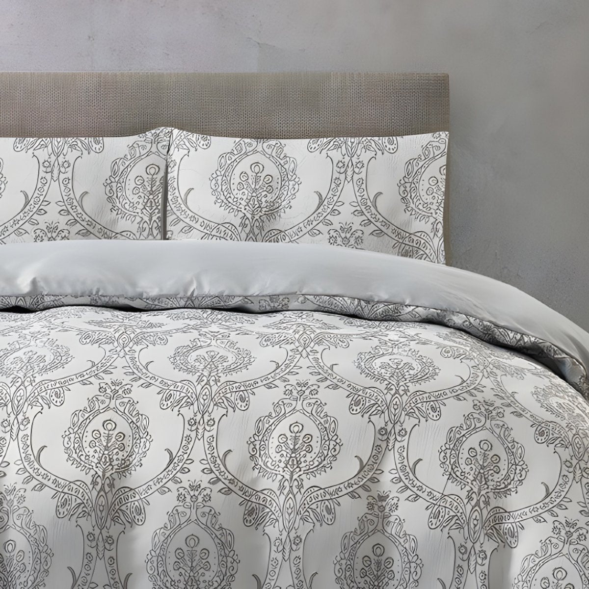 Jacquard 3 Pcs Quilt Cover Set Design – Damask Gray