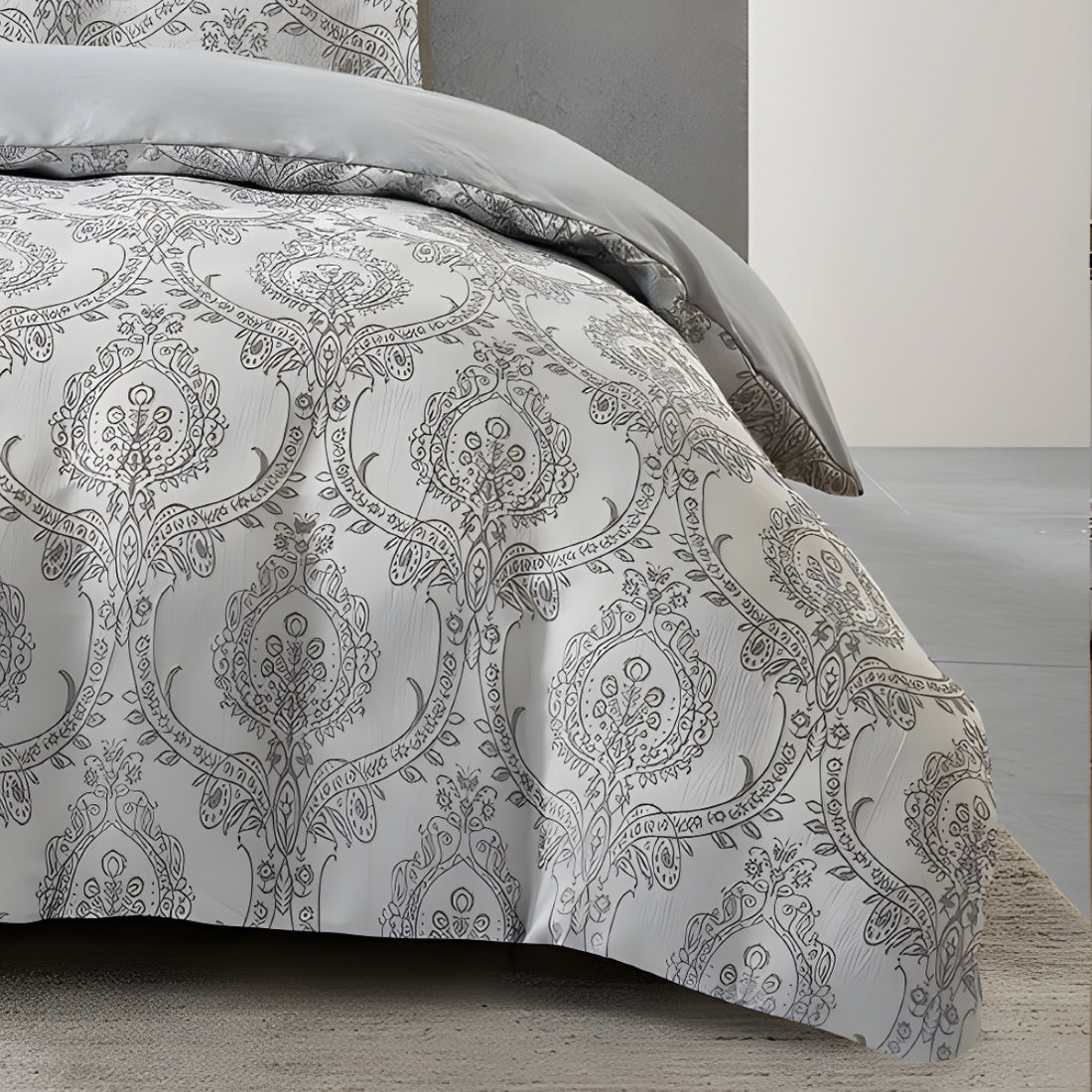Jacquard 3 Pcs Quilt Cover Set Design – Damask Gray
