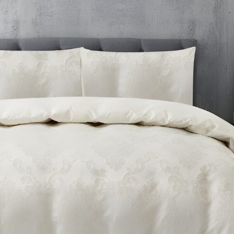 Jacquard 3 Pcs Quilt Cover Set Design – Damask Ivory