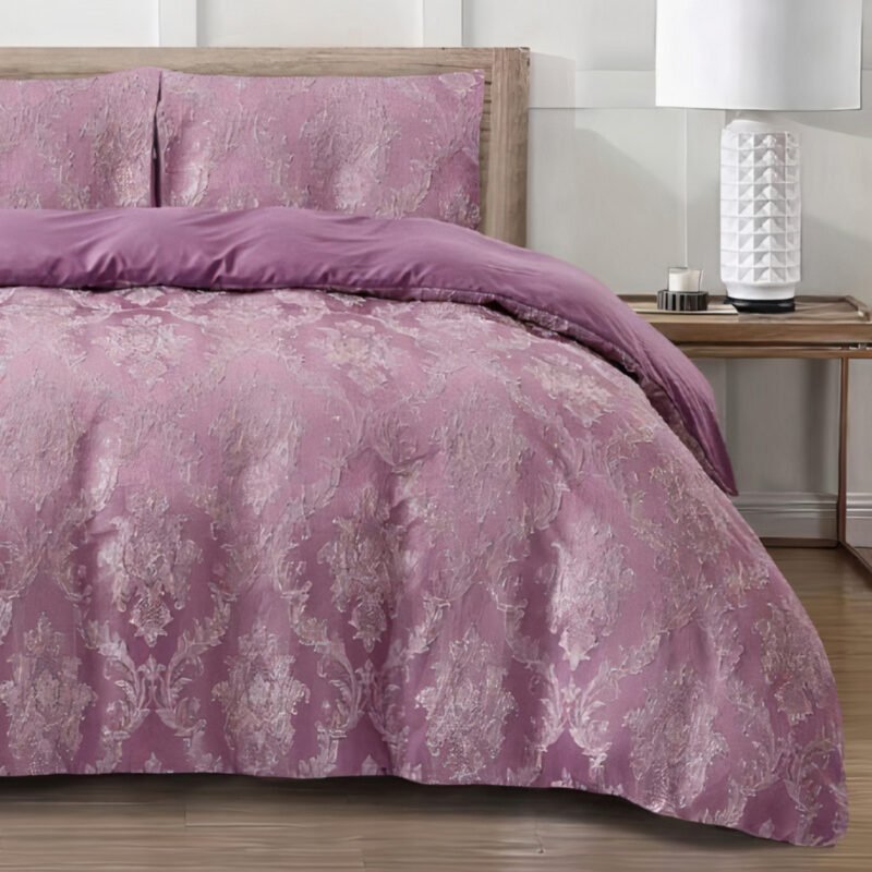 Jacquard 3 Pcs Quilt Cover Set Design – Damask Mauve