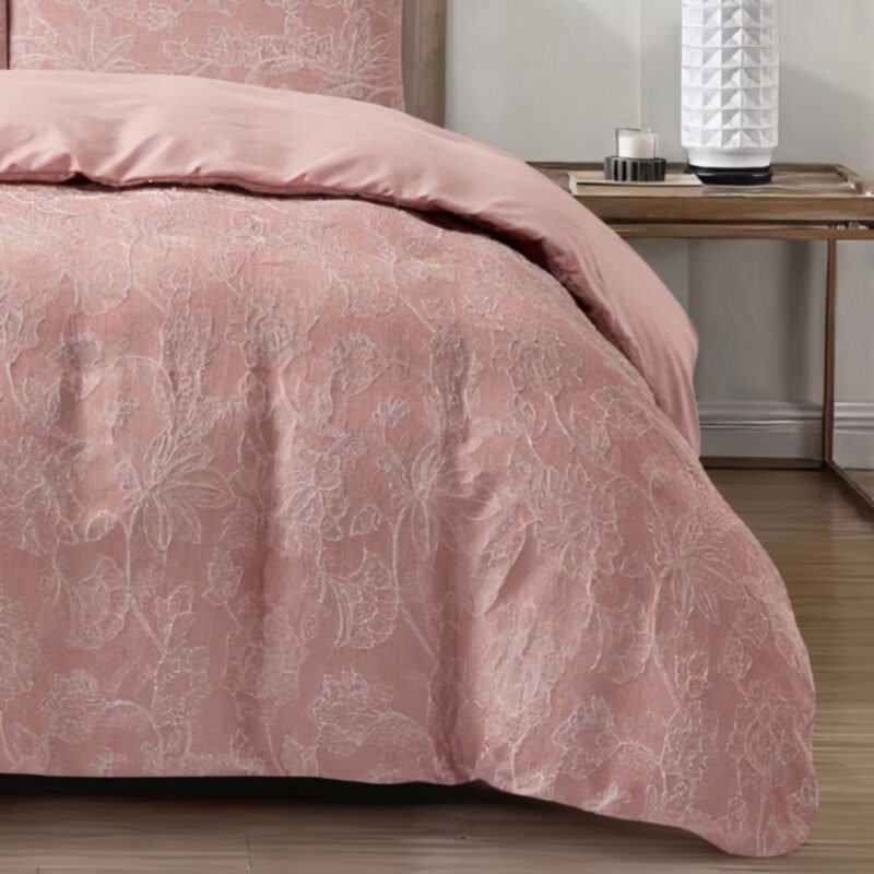 Jacquard 3 Pcs Quilt Cover Set Design – Foliage Muted Pink
