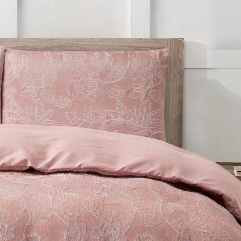 Jacquard 3 Pcs Quilt Cover Set Design – Foliage Muted Pink