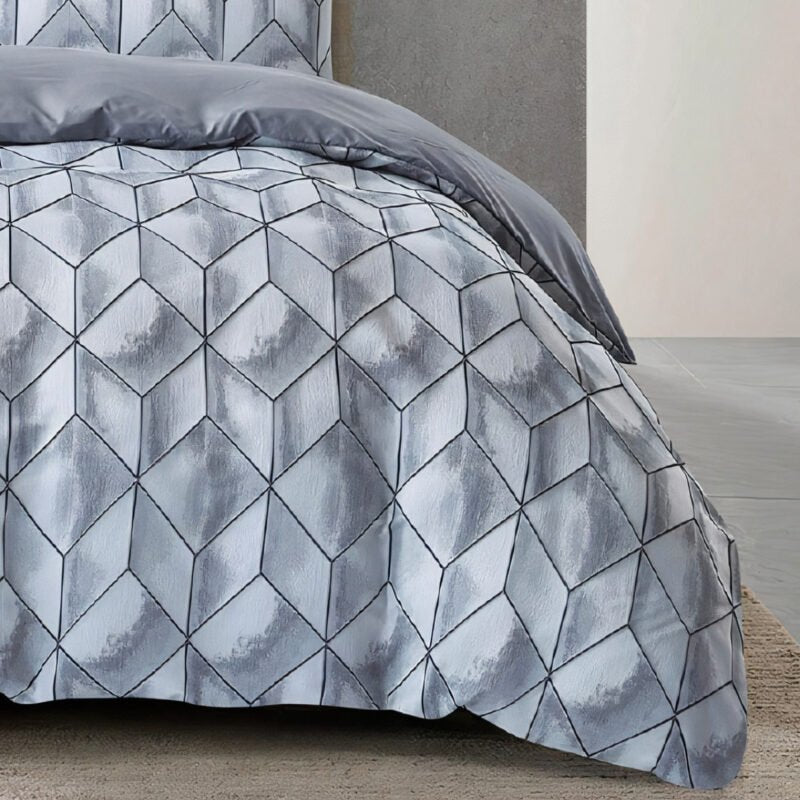 Jacquard 3 Pcs Quilt Cover Set – Geometric Modern Grey