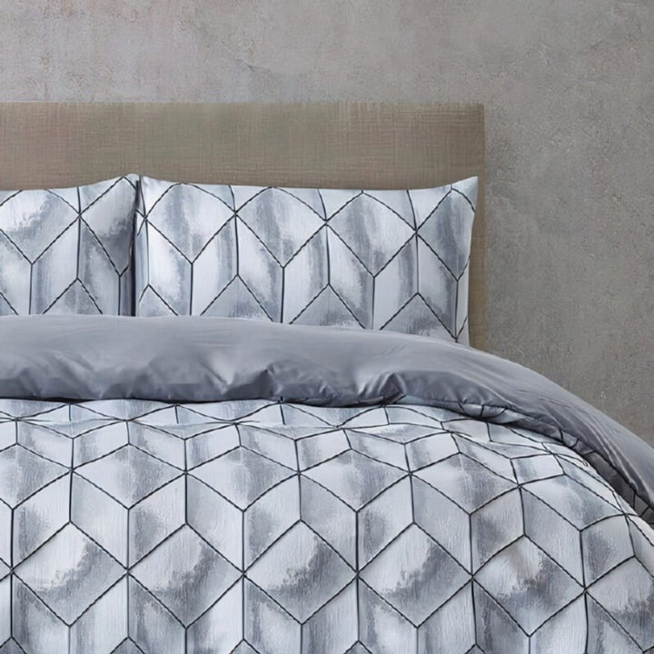 Jacquard 3 Pcs Quilt Cover Set – Geometric Modern Grey