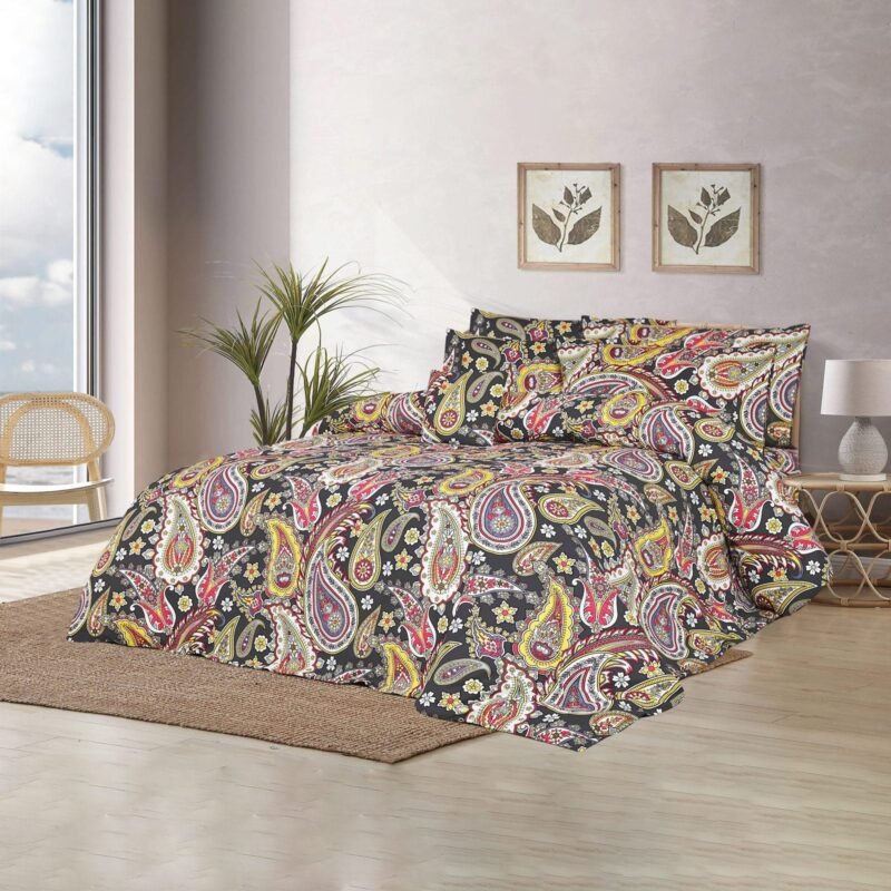600TC 6Pcs Printed Sateen Quilt Cover Set – Grey Paisley