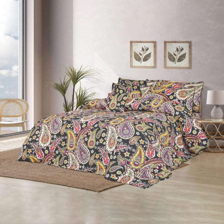 600TC 6Pcs Printed Sateen Quilt Cover Set – Grey Paisley