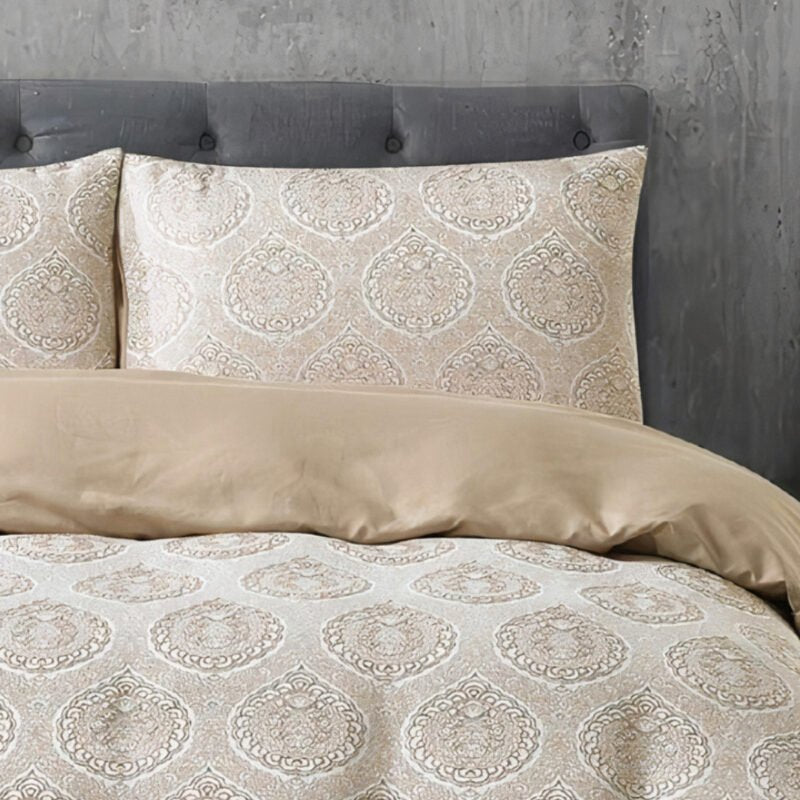 Jacquard 3 Pcs Quilt Cover Set – Medallion Beige