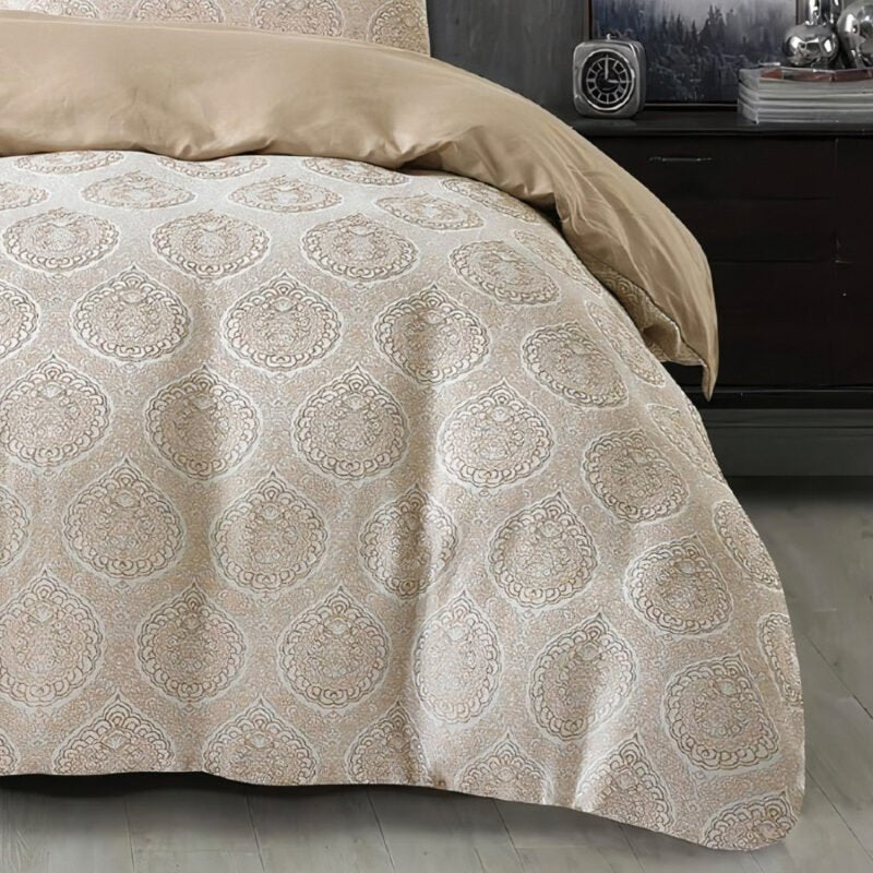 Jacquard 3 Pcs Quilt Cover Set – Medallion Beige