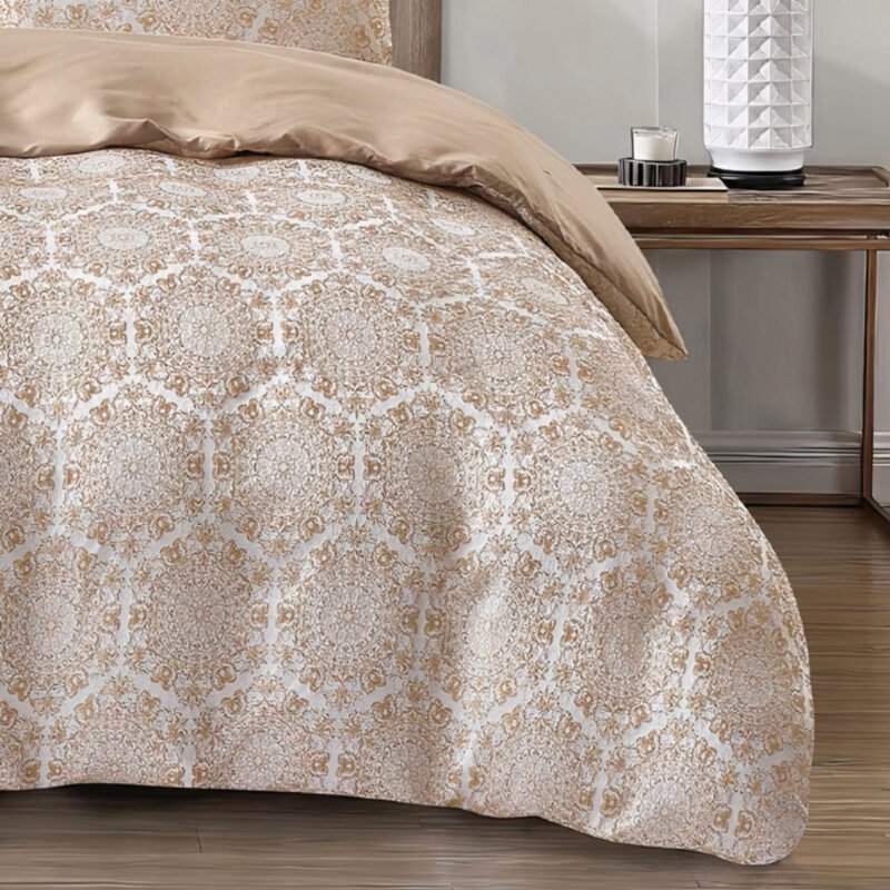 Jacquard 3 Pcs Quilt Cover Set – Medallion Light Beige