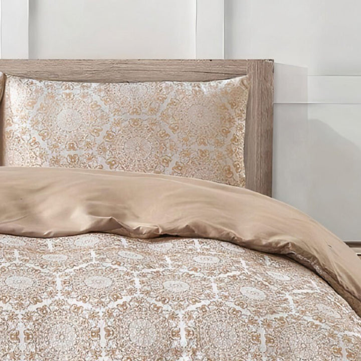 Jacquard 3 Pcs Quilt Cover Set – Medallion Light Beige