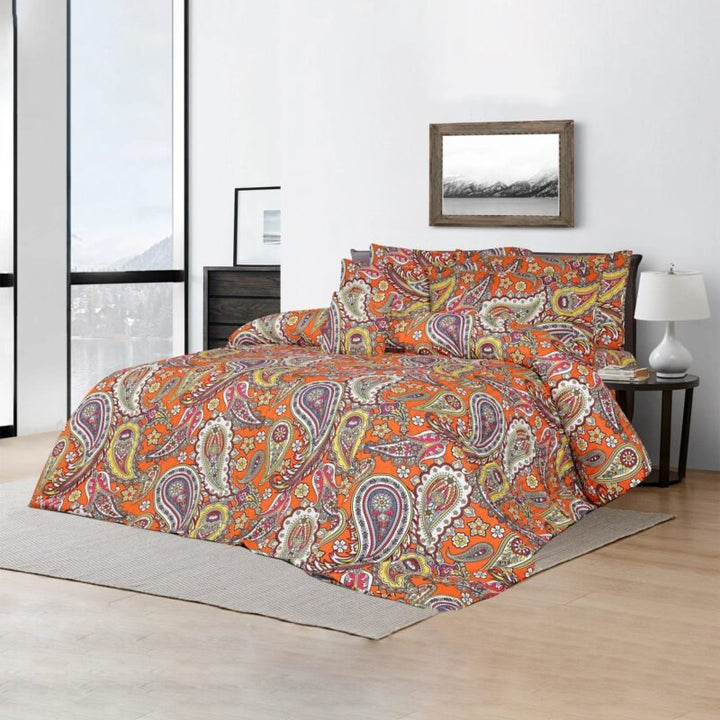 600TC 6Pcs Printed Sateen Quilt Cover Set – Orange Paisley