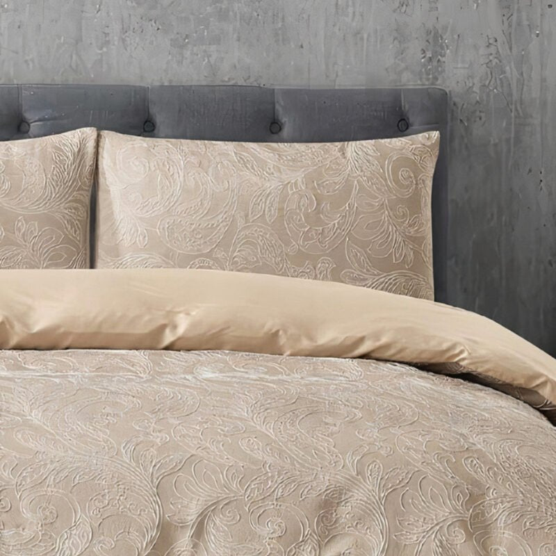 Jacquard 3 Pcs Quilt Cover Set – Paisley Beige