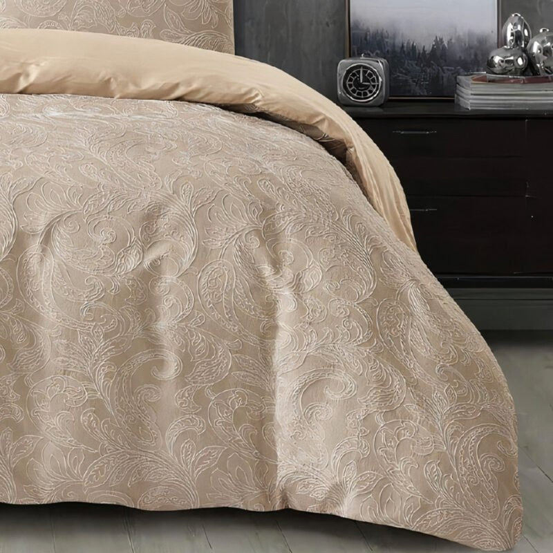Jacquard 3 Pcs Quilt Cover Set – Paisley Beige