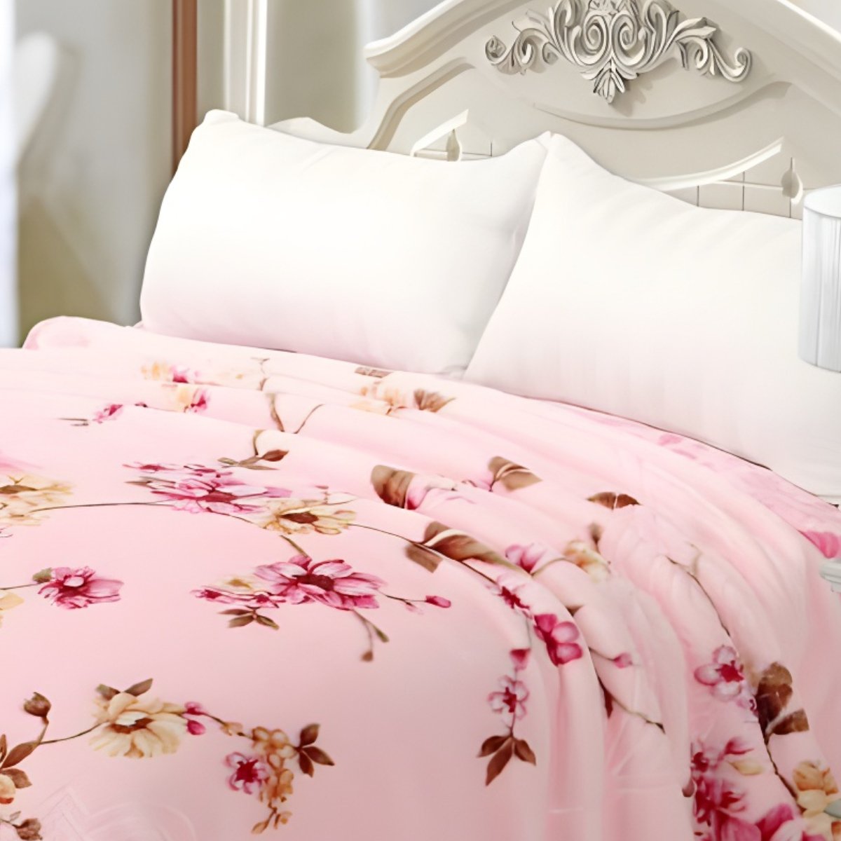 Super Soft 4kg 220 x 240 Mink Blanket – Light Pink Floral
