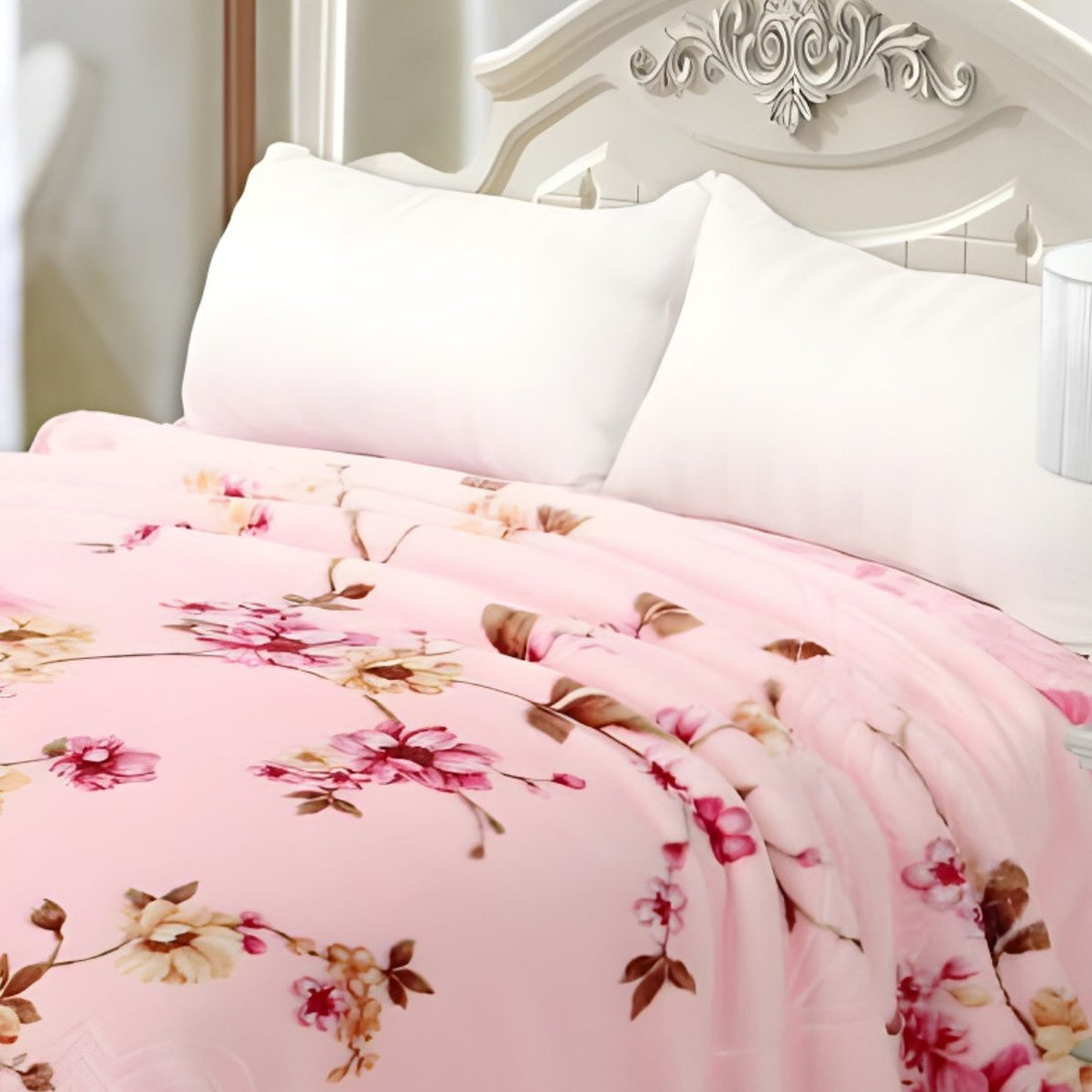 Super Soft 4kg 220 x 240 Mink Blanket – Light Pink Floral