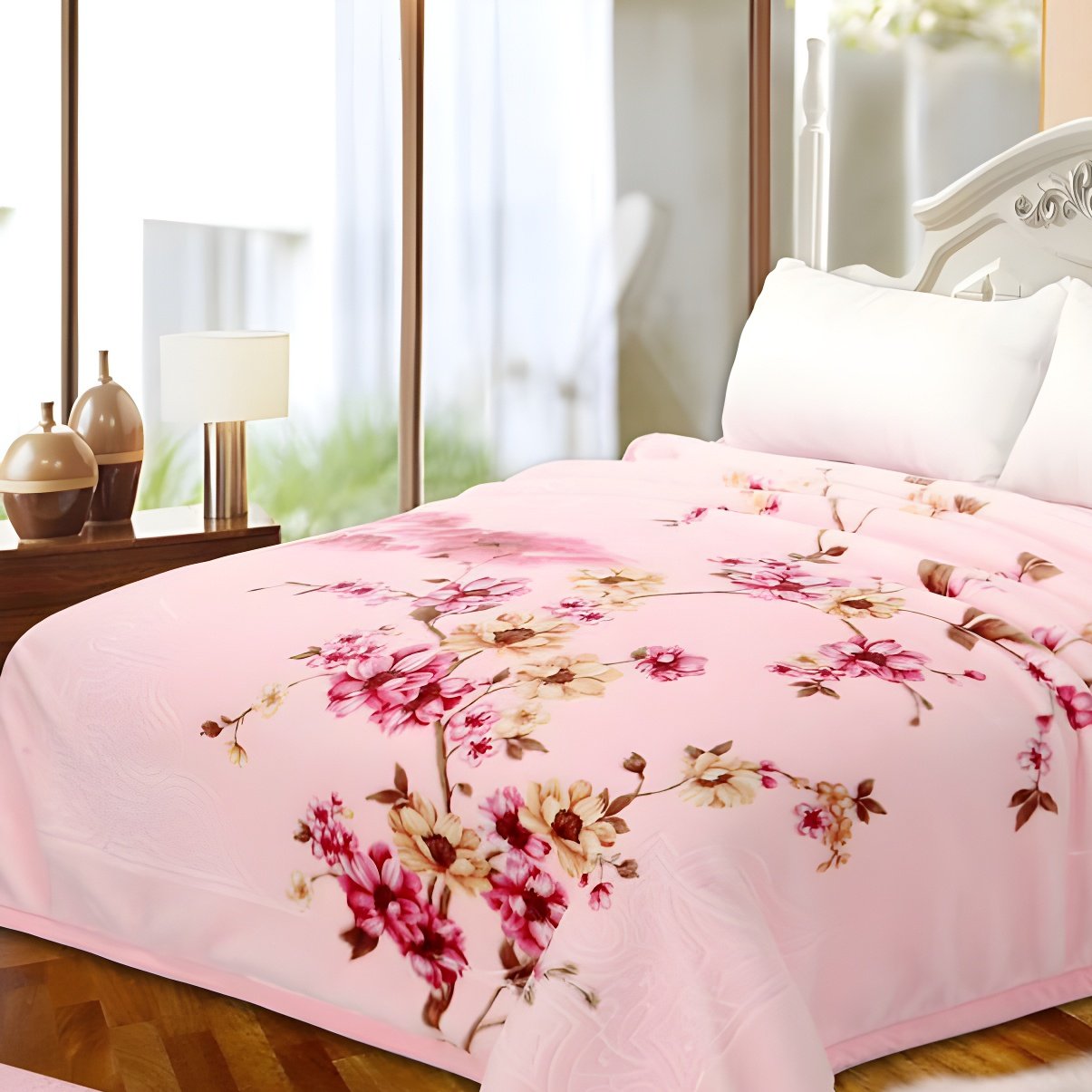 Super Soft 4kg 220 x 240 Mink Blanket – Light Pink Floral