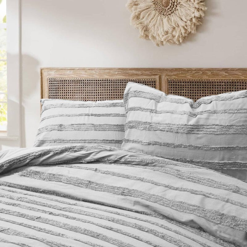 Tufted 3 Pcs Quilt Cover Set – Silver Grey