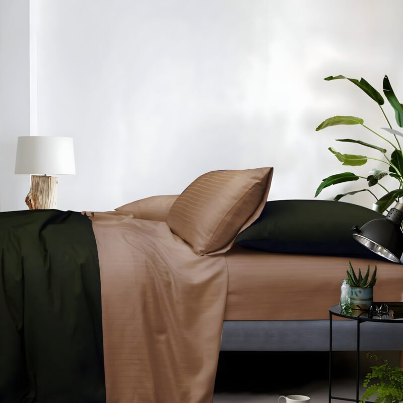 1000TC Cotton Rich Stripe Sheet Set – Brown