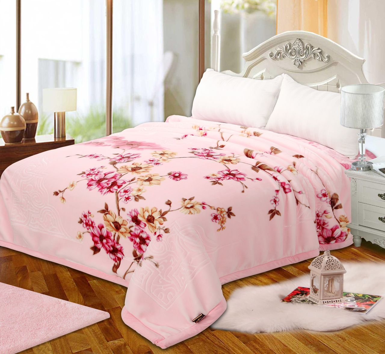 Super Soft 4kg 220 x 240 Mink Blanket – Light Pink Floral