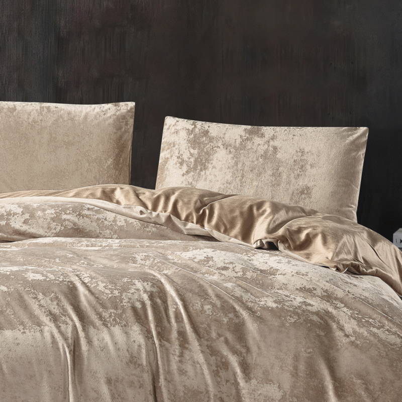 Crushed Velvet 3 Piece Quilt Cover Set – Gold Caramel
