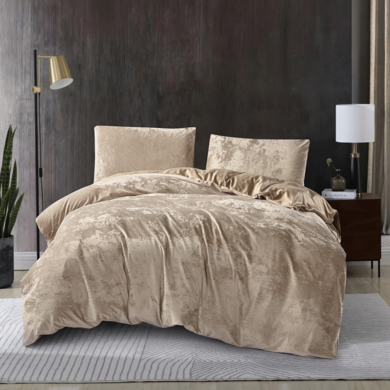 Crushed Velvet 3 Piece Quilt Cover Set – Gold Caramel