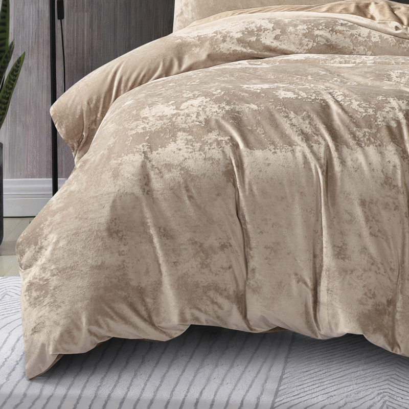 Crushed Velvet 3 Piece Quilt Cover Set – Gold Caramel