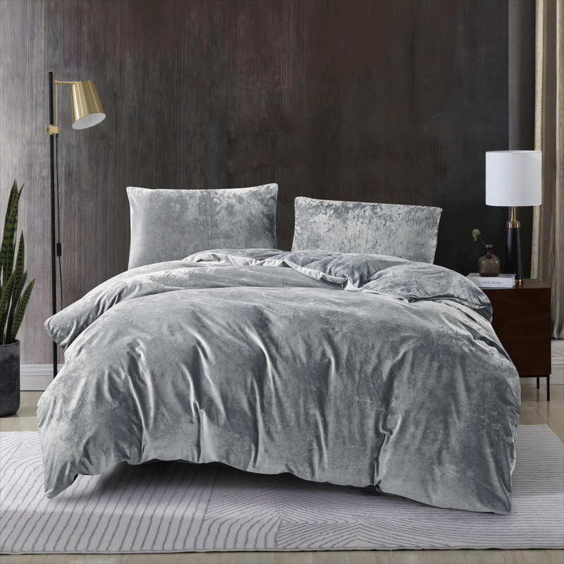 Crushed Velvet 3 Piece Quilt Cover Set – Grey