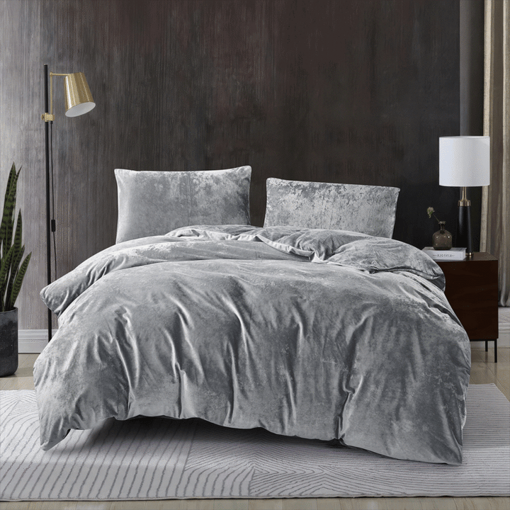 Crushed Velvet 3 Piece Quilt Cover Set – Grey