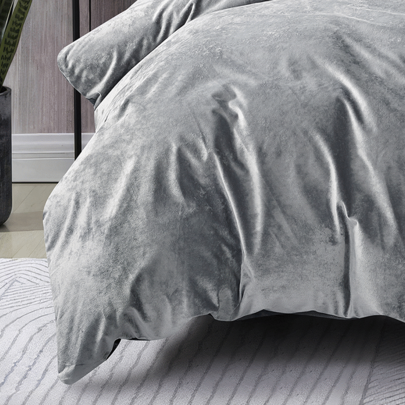 Crushed Velvet 3 Piece Quilt Cover Set – Grey