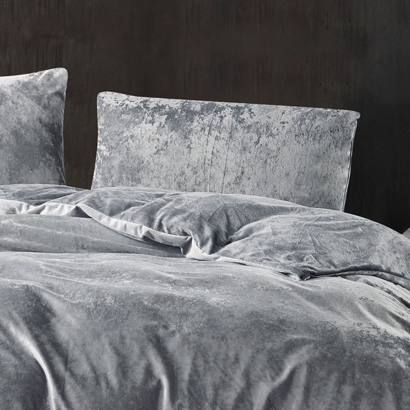 Crushed Velvet 3 Piece Quilt Cover Set – Grey